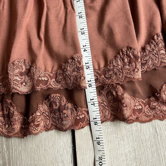 bebe y2k 2000s lace silk trim layered mini skirt stretch mink brown medium - Picture 6 of 7